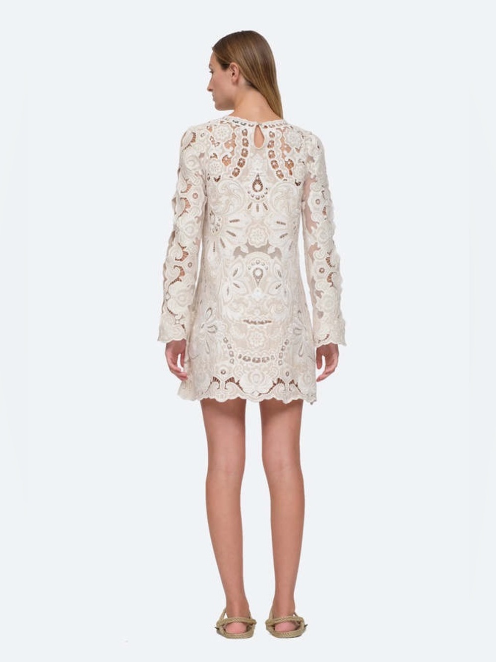 Sea New York White Cream Lace Long-Sleeve Lysa Embroidered Mini Dress - Picture 6 of 16